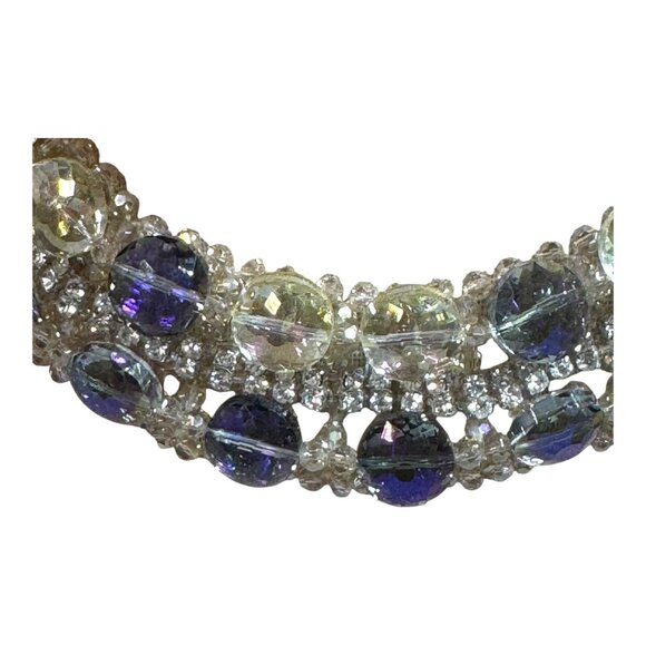Crystal Glass Statement Necklace Bib Choker Purple Rhinestone 925 Sterling VTG - Picture 3 of 7